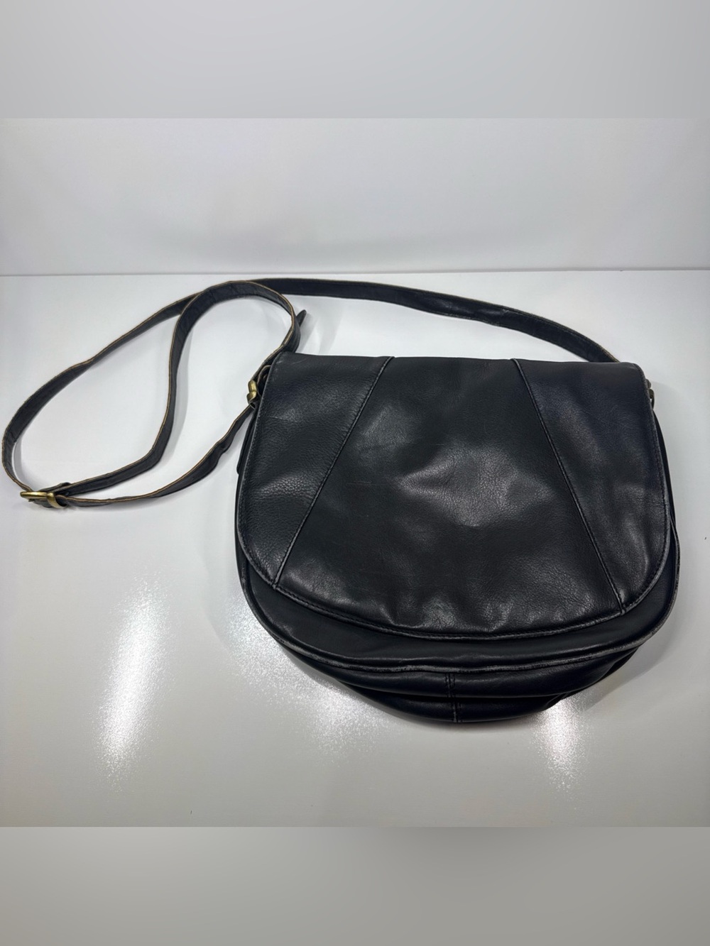 Classic Black Leather Crossbody Saddle Bag by The Bridge